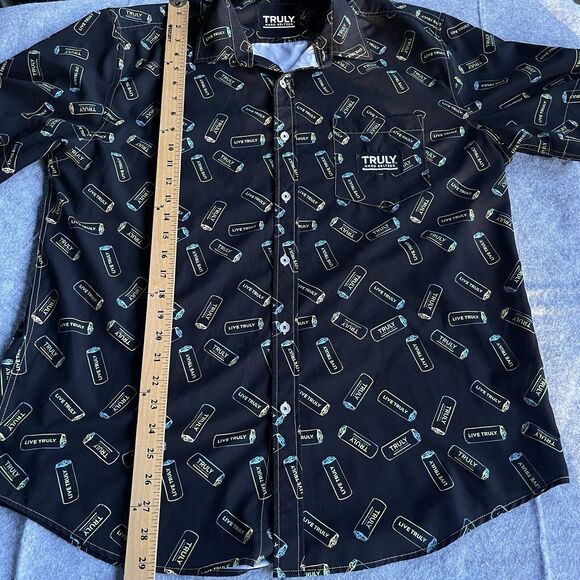 Truly Shirt Mens Large Black Hard Seltzer Button Up Drinking All Over Print - Picture 10 of 11